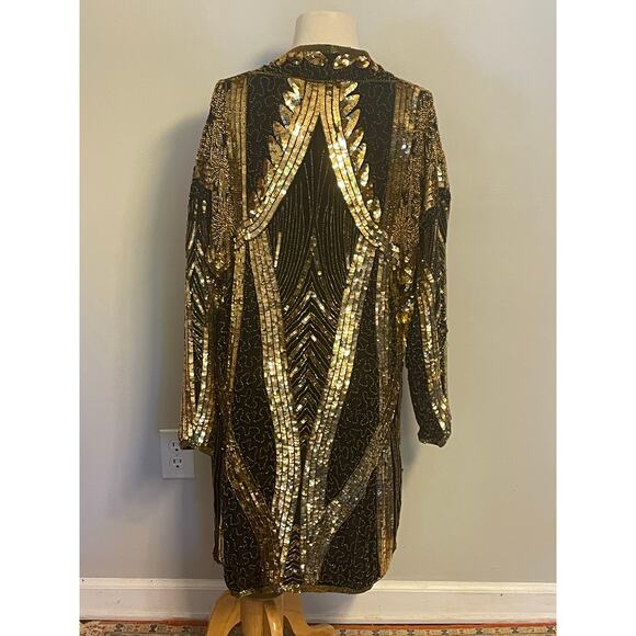 Vintage Tan Chho Gold Beaded Sequin‎ Jacket Dress Gown 1980s Glam - Picture 2 of 13